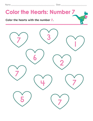 Color the Hearts: Number 7