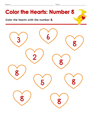 Color the Hearts: Number 8