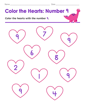 Color the Hearts: Number 9
