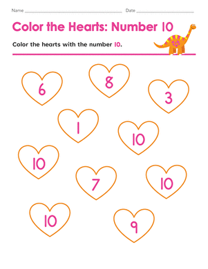 Color the Hearts: Number 10