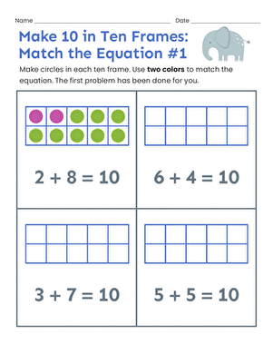 Make 10 in Ten Frames: Match the Equation #1