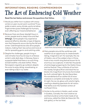 Informational Reading Comprehension: The Art of Embracing Cold Weather