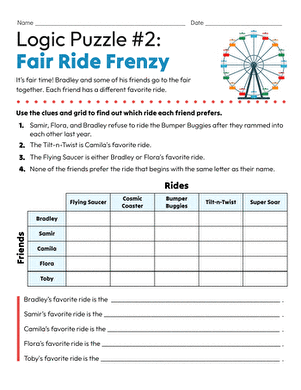 Logic Puzzle #2: Fair Ride Frenzy