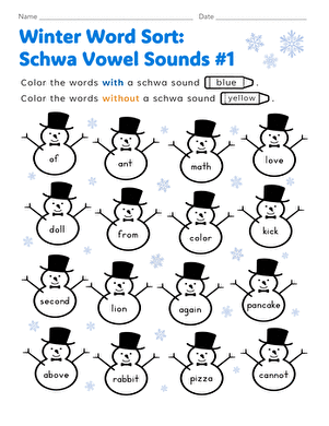 Winter Word Sort: Schwa Vowel Sounds #1
