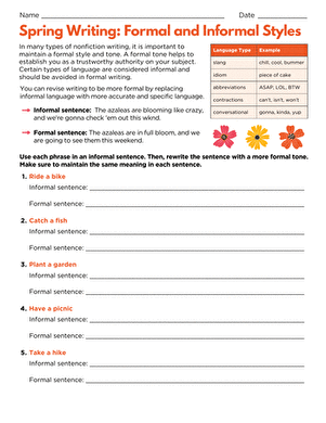 Spring Writing: Formal and Informal Styles