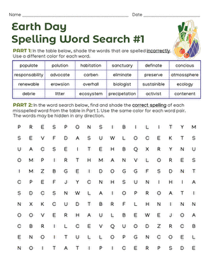 Earth Day Spelling Word Search #1