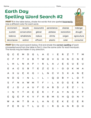 Earth Day Spelling Word Search #2