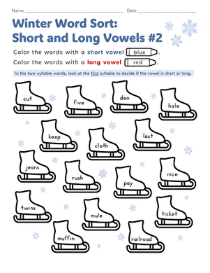 Winter Word Sort: Short and Long Vowels #2