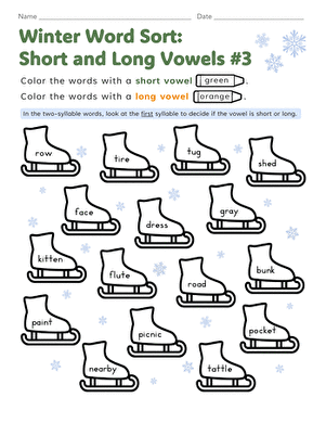 Winter Word Sort: Short and Long Vowels #3