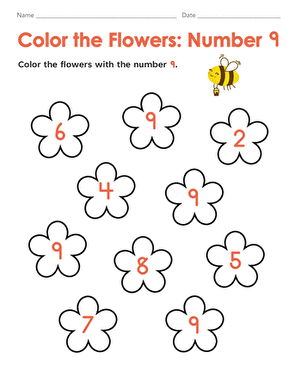 Color the Flowers: Number 9