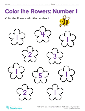 Color the Flowers: Number 1