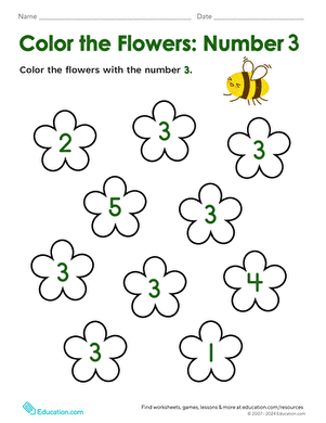 Color the Flowers: Number 3