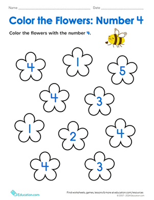Color the Flowers: Number 4