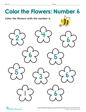 Color the Flowers: Number 6