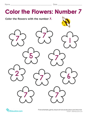 Color the Flowers: Number 7