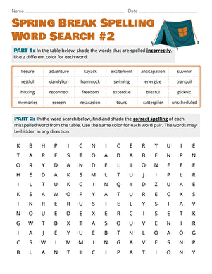 Spring Break Spelling Word Search #2