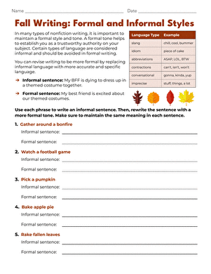 Fall Writing: Formal and Informal Styles