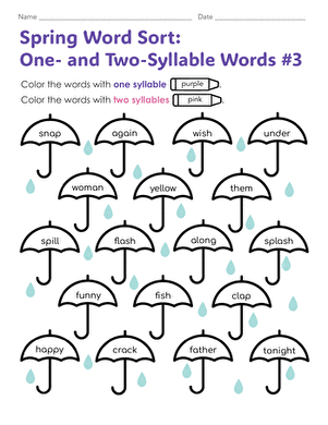 Spring Word Sort: One- and Two-Syllable Words #3