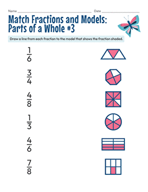 Match Fractions and Models: Parts of a Whole #3