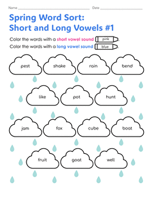 Spring Word Sort: Short and Long Vowels #1 | Worksheet | Education.com