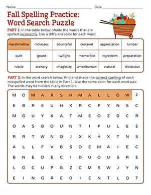 Fall Spelling Practice: Word Search Puzzle