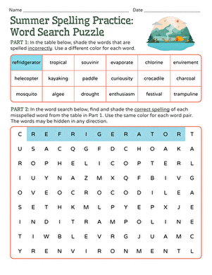 Summer Spelling Practice: Word Search Puzzle