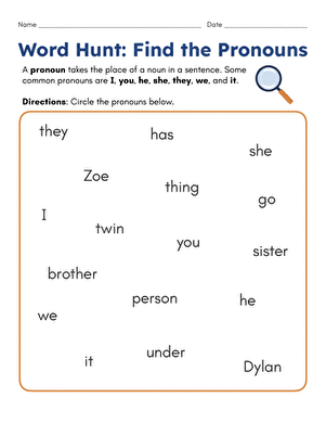 Word Hunt: Find the Pronouns