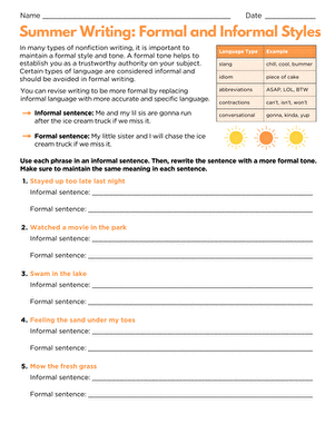 Summer Writing: Formal and Informal Styles