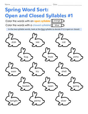 Spring Word Sort: Open and Closed Syllables #1