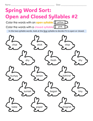 Spring Word Sort: Open and Closed Syllables #2