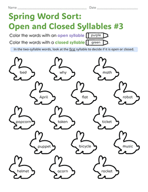 Spring Word Sort: Open and Closed Syllables #3