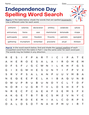Independence Day Spelling Word Search