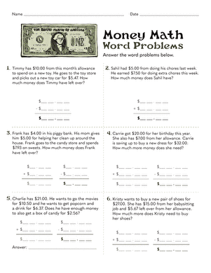 Money Math Word Problems