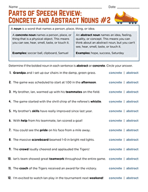 Parts of Speech Review: Concrete and Abstract Nouns #2