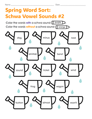 Spring Word Sort: Schwa Vowel Sounds #2