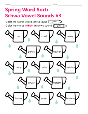 Spring Word Sort: Schwa Vowel Sounds #3