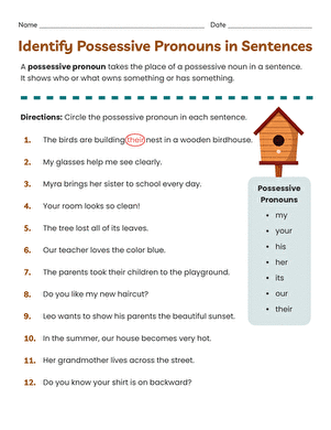 Identify Possessive Pronouns in Sentences