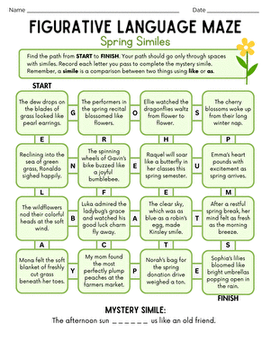 Figurative Language Maze: Spring Similes | Interactive Worksheet ...