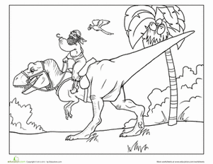 Dinosaur Pirate Coloring Page