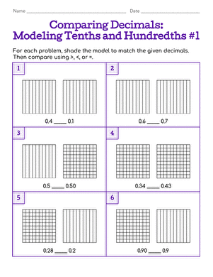 4.NF.C.7 Worksheets - Common Core Math