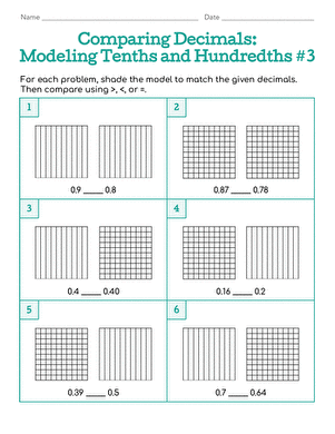 Comparing Decimals: Modeling Tenths and Hundredths #3