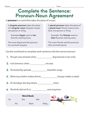 Complete the Sentence: Pronoun-Noun Agreement