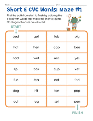 Short E CVC Words: Maze #1