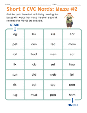 Short E CVC Words: Maze #2