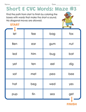 Short E CVC Words: Maze #3