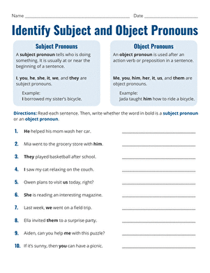 Identify Subject and Object Pronouns