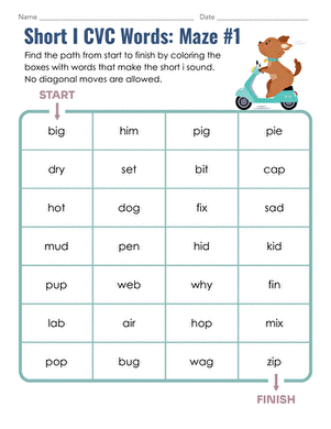 Short I CVC Words: Maze #1