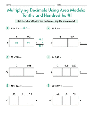 Multiplying Decimals Using Area Models: Tenths and Hundredths #1