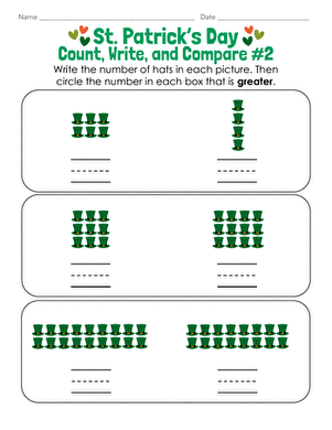 St. Patrick's Day Count, Write, and Compare #2