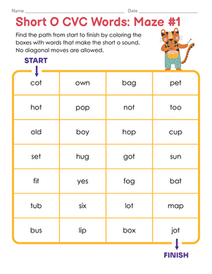 Short O CVC Words: Maze #1